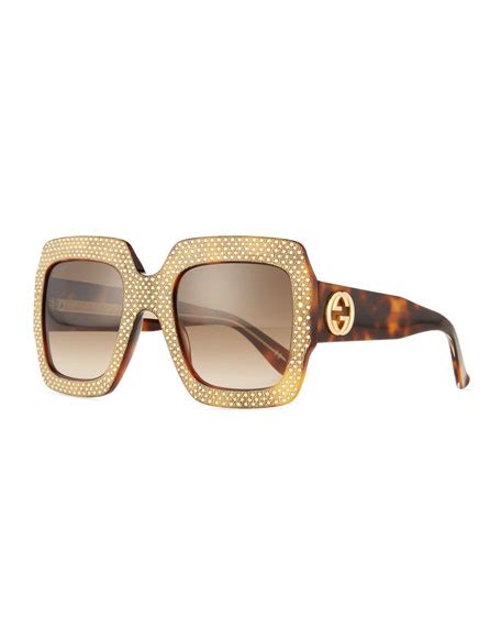 gucci crystal trim square gradient sunglasses|gucci havana square sunglasses.